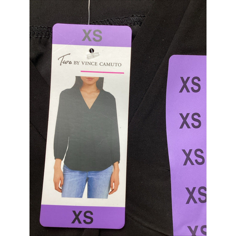 Two by Vince Camuto Women's V-Neck Blouse, 3/4 Sleeve, Black, Size: XS