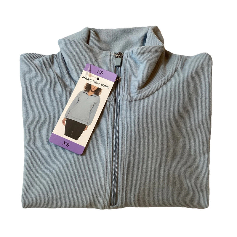 Marc New York Women's Ribbed Quarter Zip Pullover w\Pockets, Water Blue, Size XS