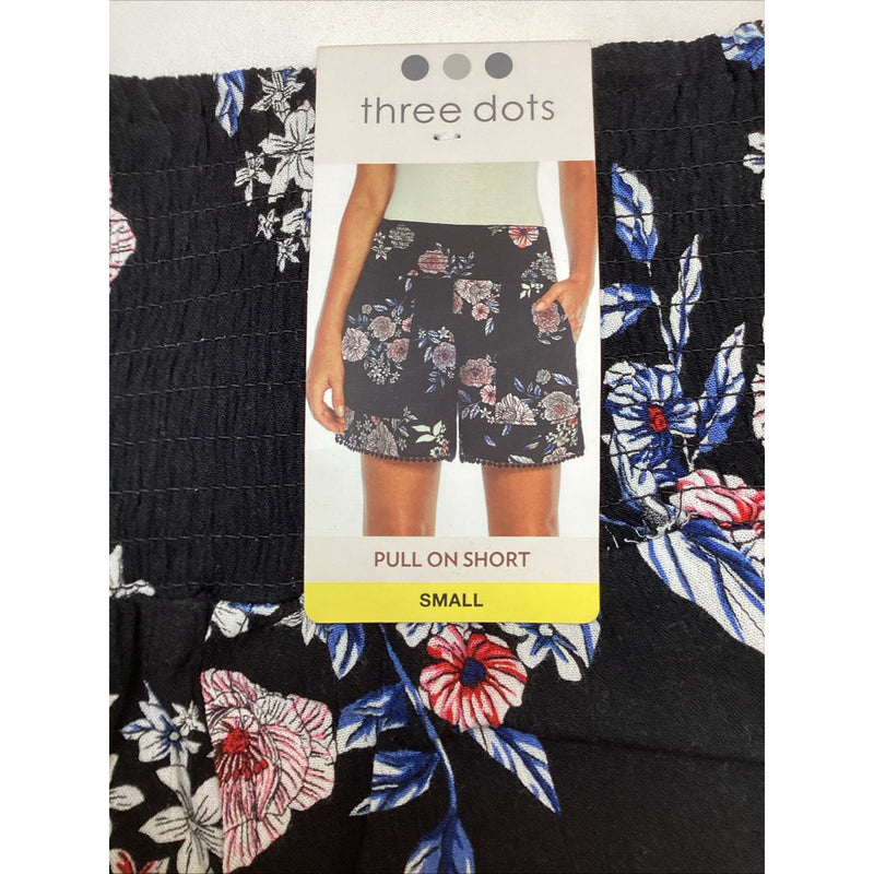 Three Dots Ladies' Pull On Printed Short, Black Hibiscus Floral, Size: Small