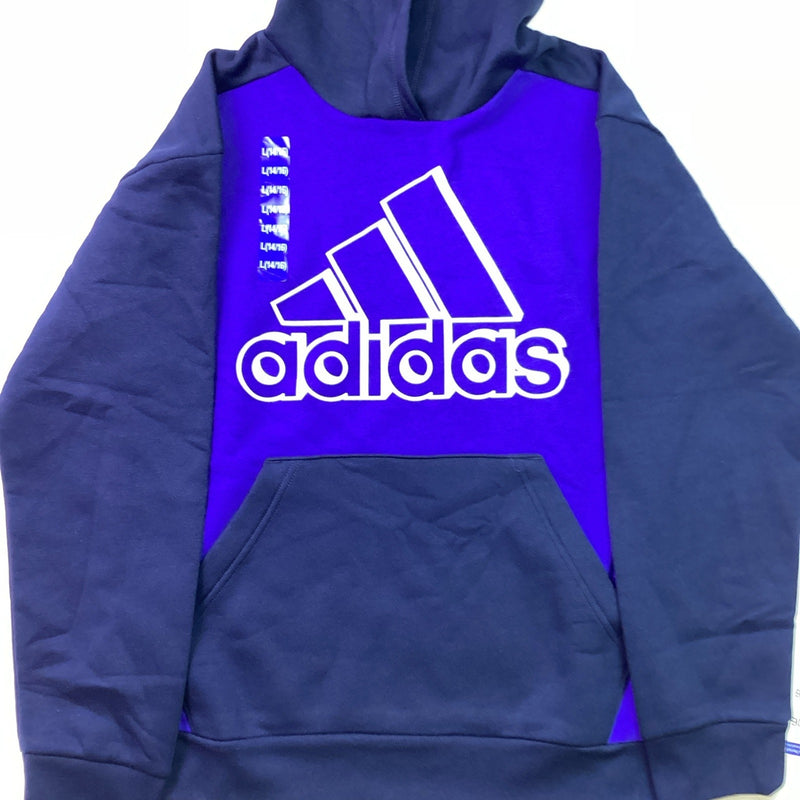 Adidas Boys Youth Pull-Over Hoodie w/Kangaroo Pocket, Royal Blue, L 14/16
