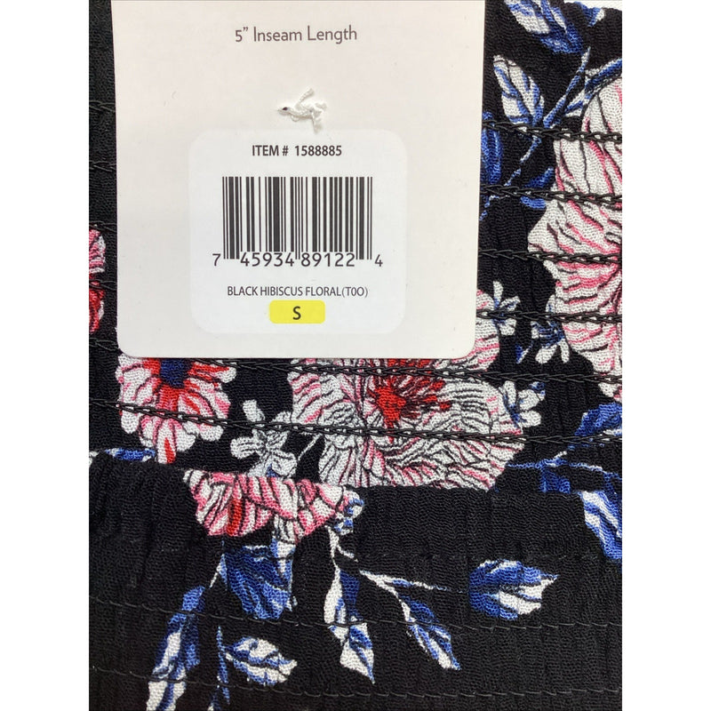 Three Dots Ladies' Pull On Printed Short, Black Hibiscus Floral, Size: Small