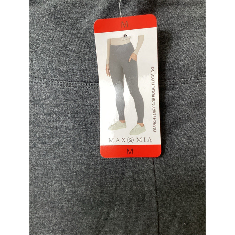 Max & Mia Women's French Terry Side Pocket Leggings, Heather Charcoal, Size: M