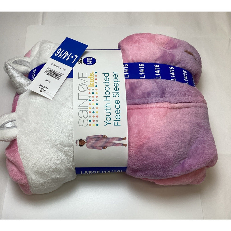 Saint Eve Kids Youth Hooded Fleece Sleeper Pink Unicorn, Lg 14/16 - New w/Defect