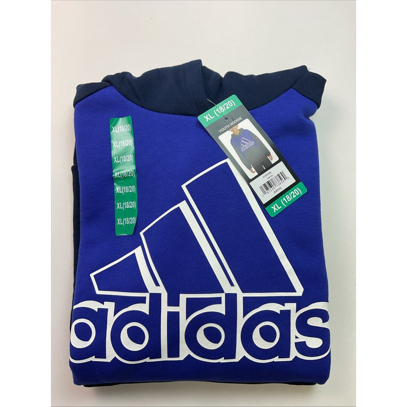 Adidas Boys Youth Pull-Over Hoodie w/Kangaroo Pocket, XL-18/20, Royal Blue