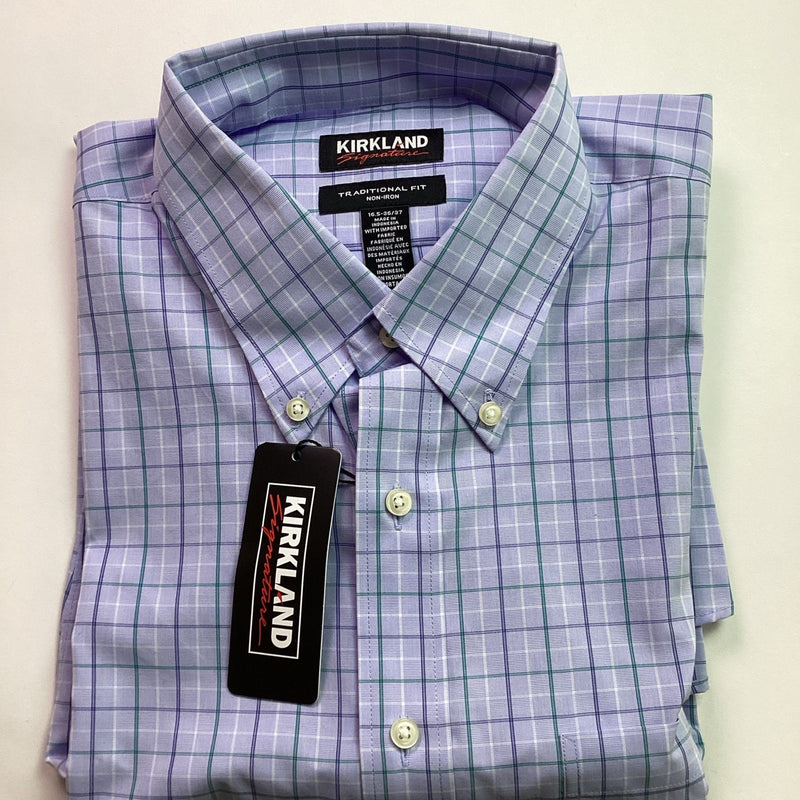 Kirkland Signature Traditional Fit Long Sleeve Dress Shirt, Blue Size 16.5-36/37