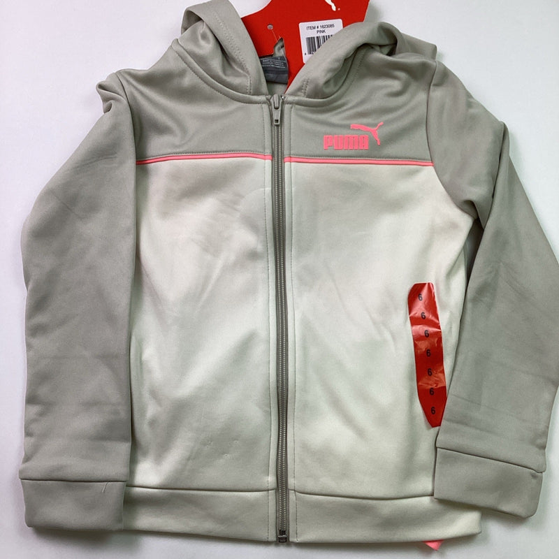 Puma Youth Girls Full Zip Hoodie & T-Shirt 2-Piece Set, Pink/Gray, Size 6