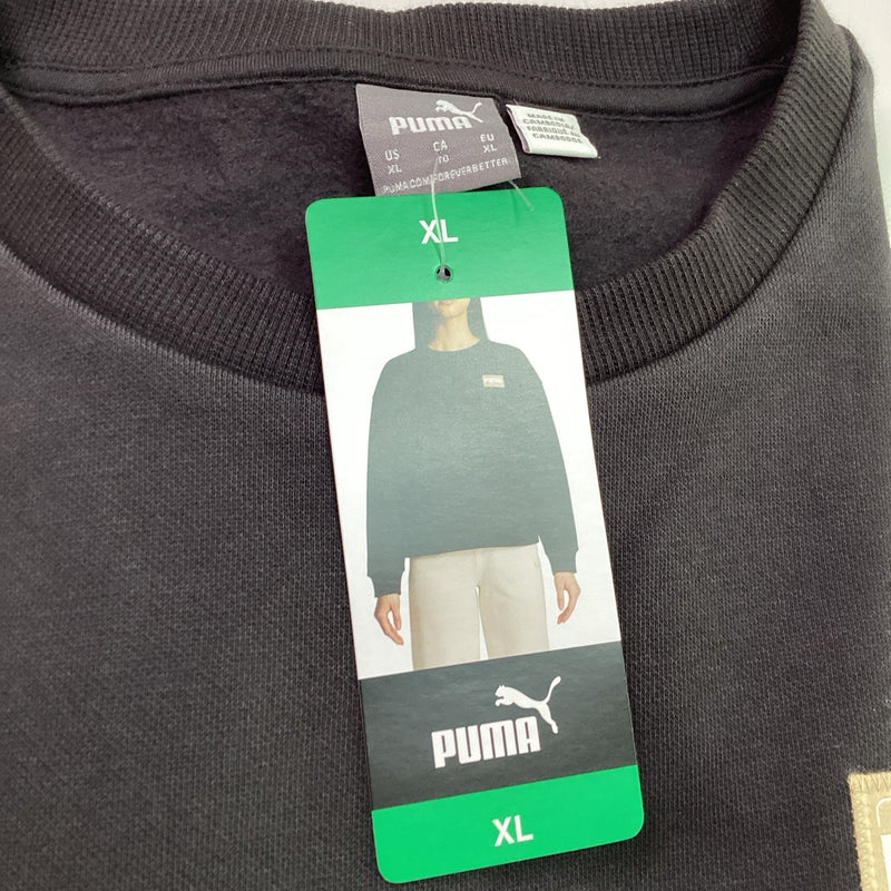 Puma Ladies' Fleece Long Sleeve Crewneck Sweatshirt Pullover, Black, Size: XL