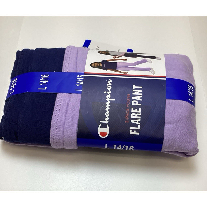Champion 2 Pack Youth Girls Flare Pants, Navy Blue & Lavender, Size: L 14/16