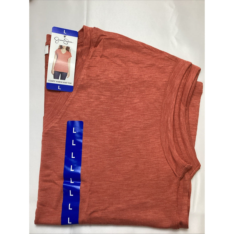 Jessica Simpson Ladies' Comfy V-Neck Short Sleeve Knit Top, Burnt Sienna Size: L