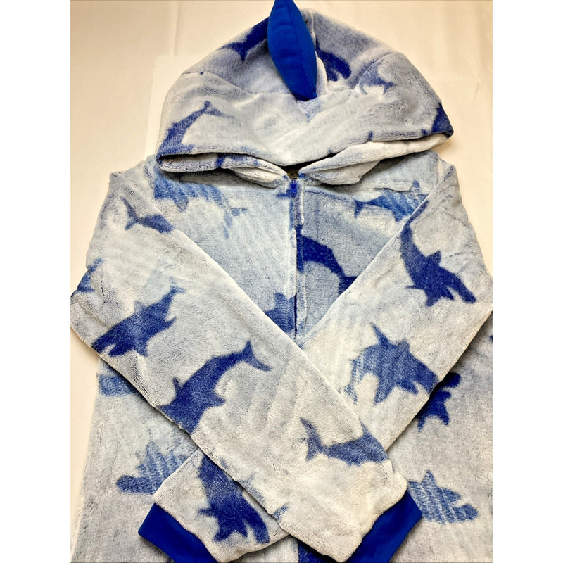 Saint Eve Youth Hooded Fleece Blanket Sleeper Blue Shark,Size: Med 10/12 -No Tag