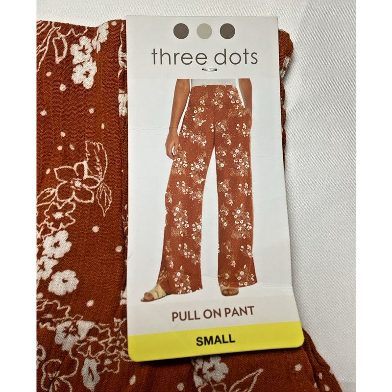 Three Dots Ladies' Pull on Pant w/Pocket, Burnt Orange Floral Dot, Size: Small