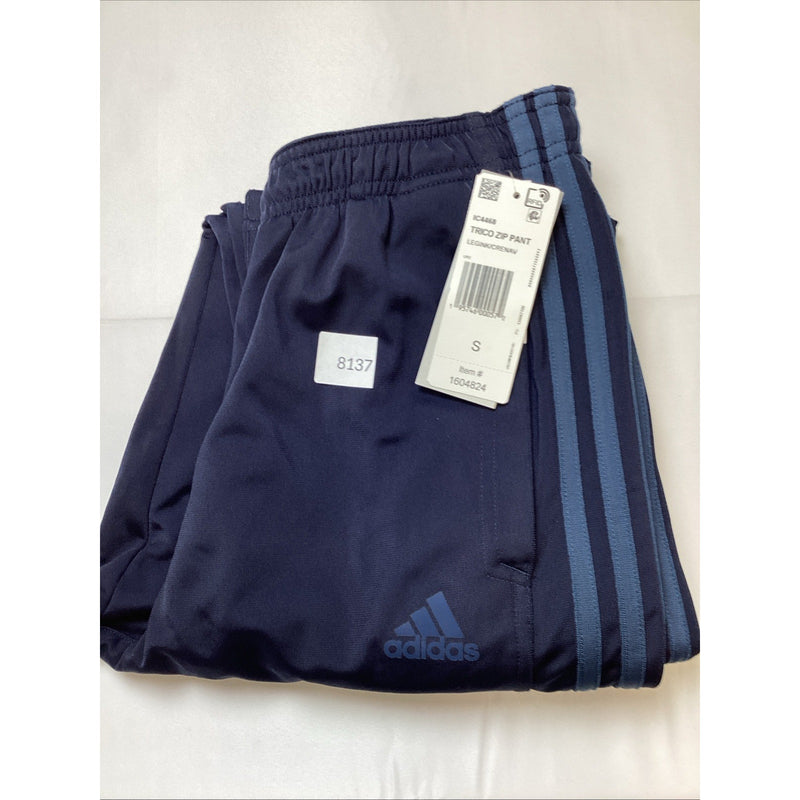 Men's Adidas Tricot Zip Leg Athletic Track Pants, Navy w/Blue Stripes, Size: S