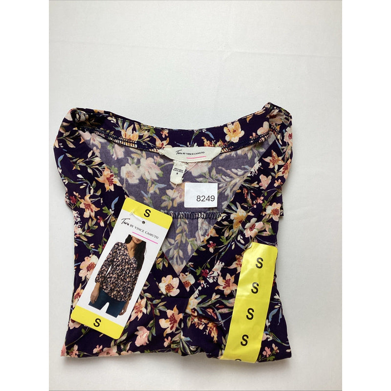 Two by Vince Camuto Women's V-Neck Blouse, 3/4 Sleeve, Navy Floral, Size: Small