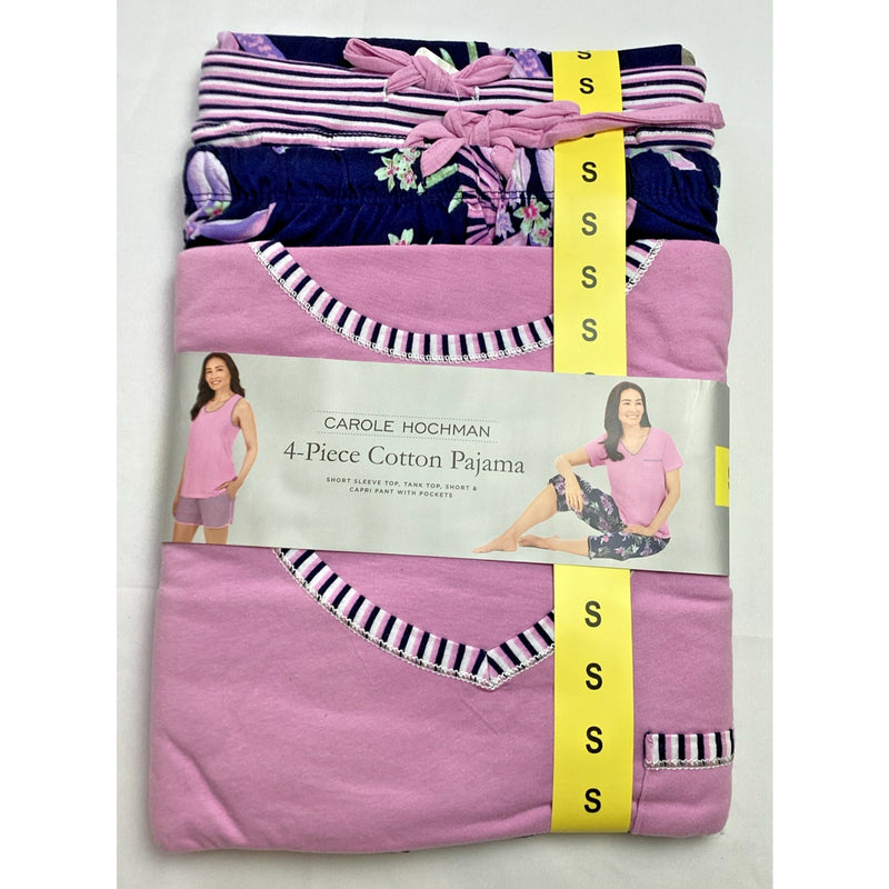 Carole Hochman Women's 4-Piece 100% Cotton Pajama Set, Purple, Size: Small