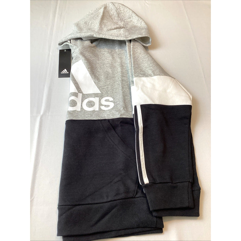Adidas Boys Youth Pull-Over Hoodie, Black & Gray, Size: L 14/16
