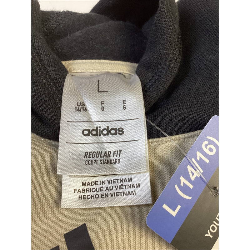 Adidas Boys Youth Pull-Over Hoodie w/Kangaroo Pocket, Tan/Green, Size: L 14/16