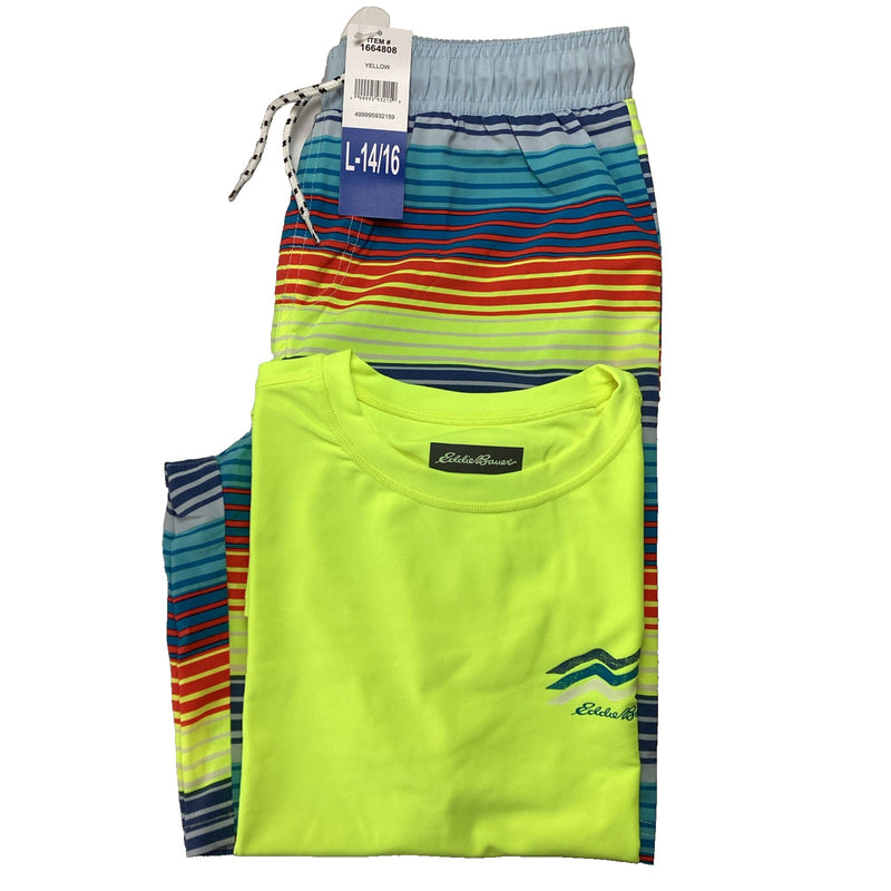 Eddie Bauer Youth Boys Swim Trunks & T-shirt 2-Piece Set, Yellow, Size: L-14/16