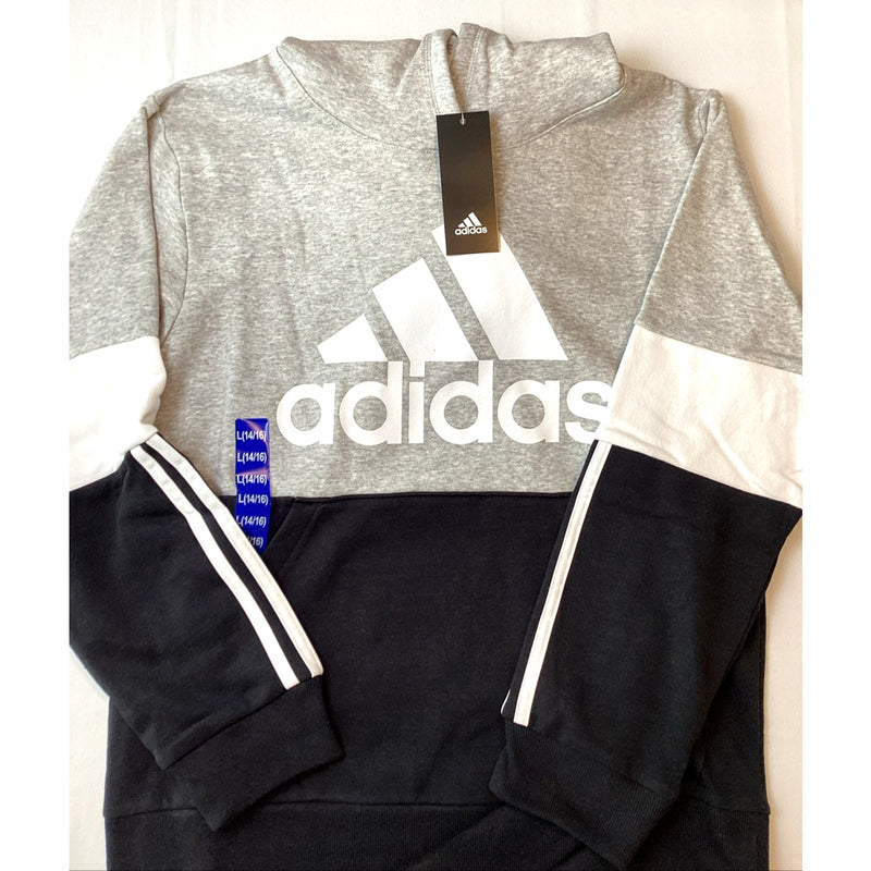 Adidas Boys Youth Pull-Over Hoodie, Black & Gray, Size: L 14/16
