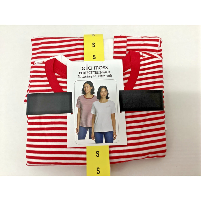 Ella Moss Perfect Tee 2-Pack, Flattering Fit Ultra Soft, Stripes & White, Small