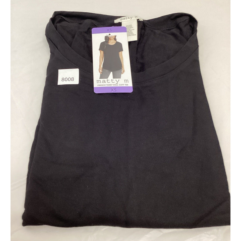 Matty M Ladies' French Terry Top Roll Cuff Tee, Black, Size: XS