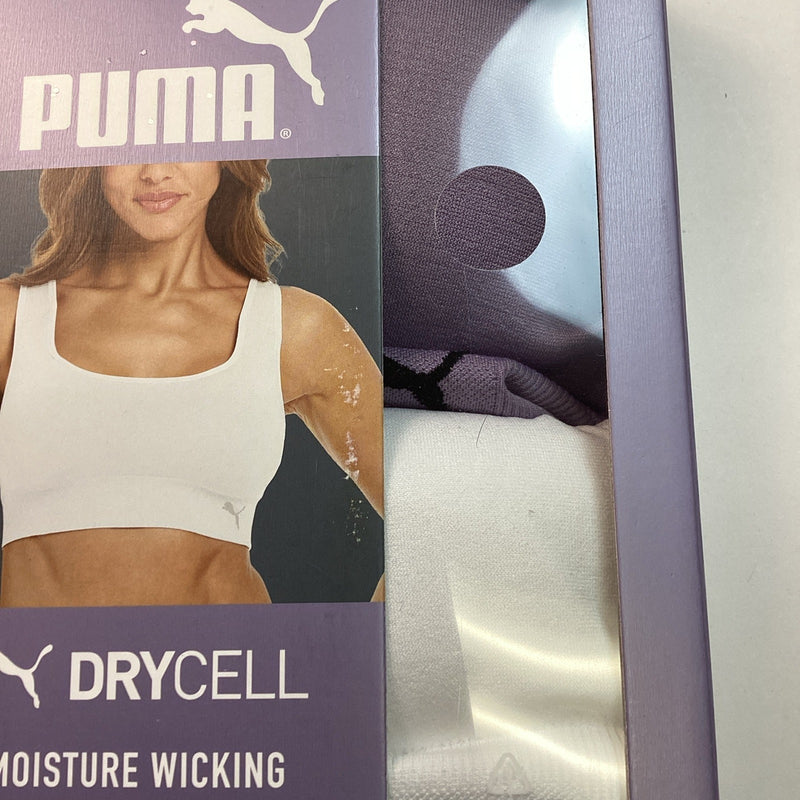 Puma 2-Pack Performance Square Neck Seamless Sports Bra, White & Purple, Small