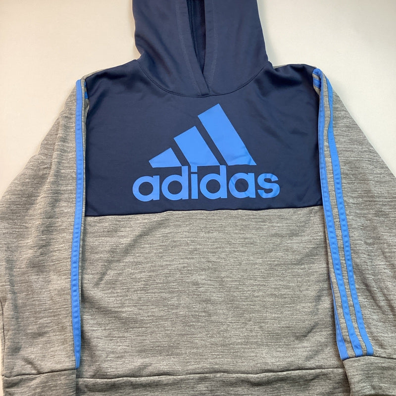Adidas Boys Youth Pull-Over Hoodie, Blue & Gray, Size: M 10/12