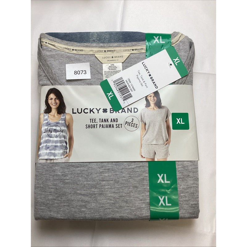 Lucky Brand Women's 3-Piece Sleep Set, Tee, Tank & Pant, Color: Heather Gray, XL