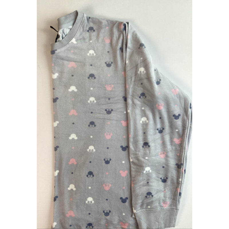 Disney Ladies' 2 Piece Silky Stretch Fleece Pajama Set, Gray Mickey & Minnie, L