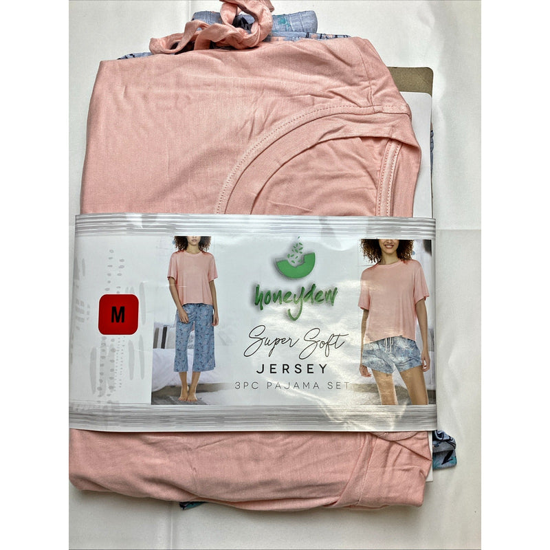 Honeydew Women's Super Soft Jersey 3-Piece Pajama Set, Capri Floral, Size Medium