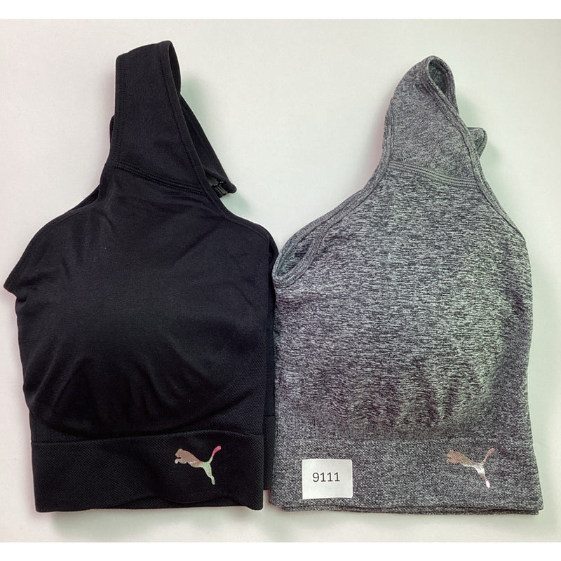 Puma 2-Pack Seamless Sports Bra Convertible Back, Black/Gray, Size L -Open Box