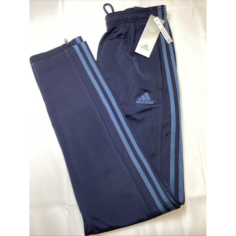 Men's Adidas Tricot Zip Leg Athletic Track Pants, Navy w/Blue Stripes, Size: S