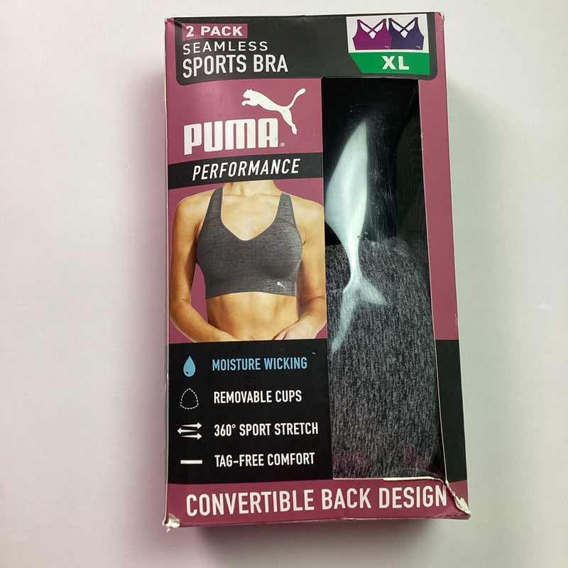 Puma Performance 2-Pack Seamless Sports Bra, Black & Gray, Size L - Open Box