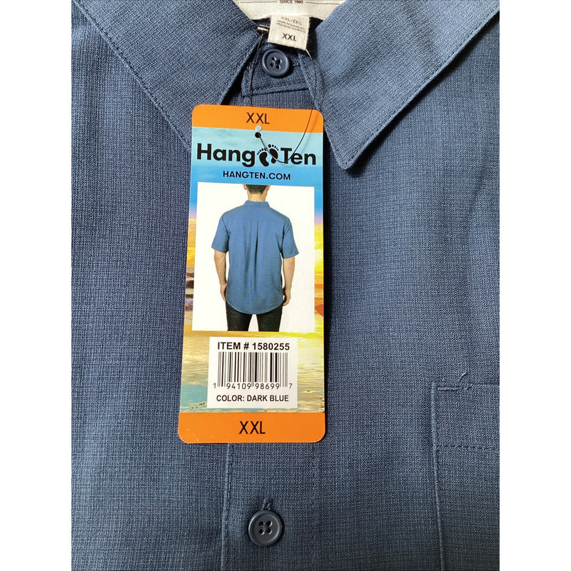 Men's Hang Ten Casual Button Up Short Sleeve T-shirt, Blue, Size: XXL