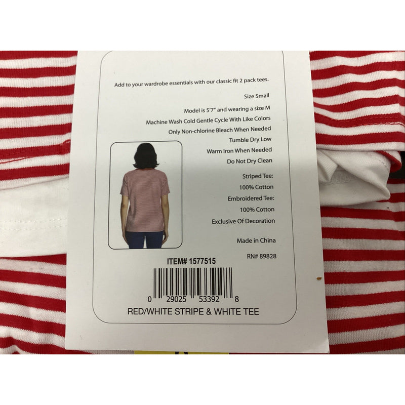 Ella Moss Perfect Tee 2-Pack, Flattering Fit Ultra Soft, Stripes & White, Small