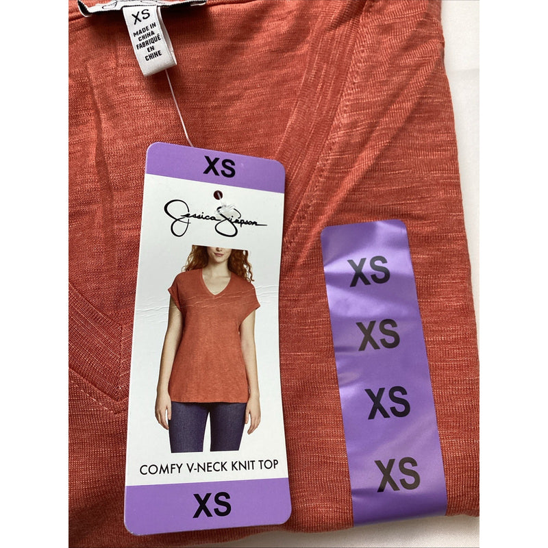 Jessica Simpson Ladies' Comfy V-Neck Short Sleeve Knit Top, Burnt Sienna Size XS