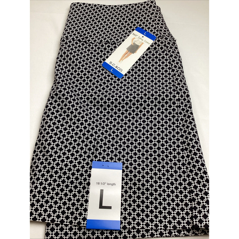 S.C. & CO. 360 Tummy Control Stretch Skort, Black & White Geometric, Size L