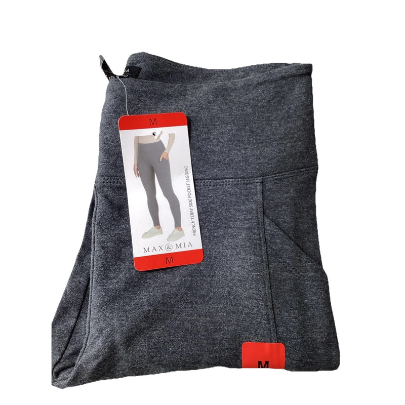 Max & Mia Women's French Terry Side Pocket Leggings, Heather Charcoal, Size: M