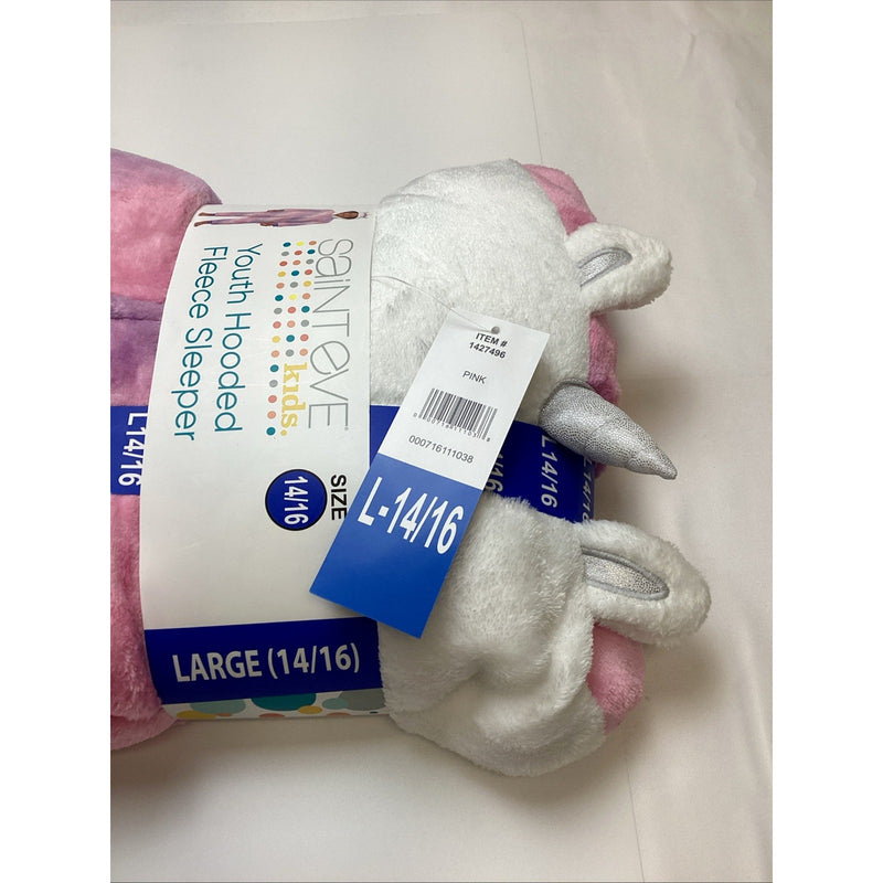 Saint Eve Kids Youth Hooded Fleece Sleeper Pink Unicorn, Lg 14/16 - New w/Defect