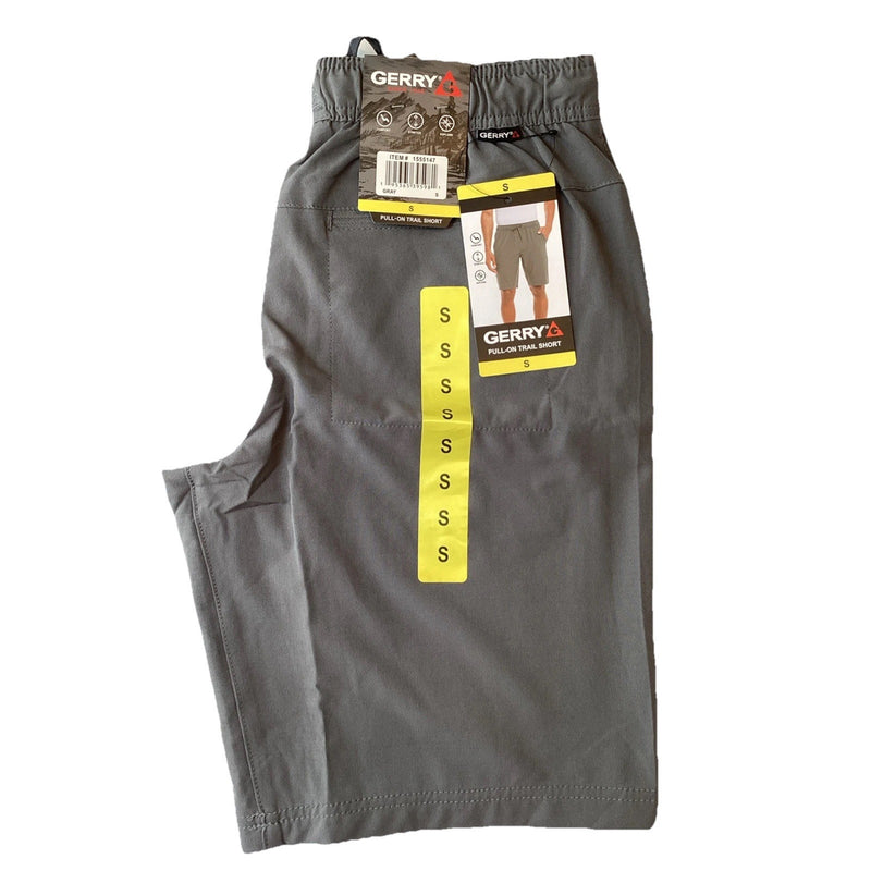 Gerry Men’s Pull On 4-Way Stretch Trail Shorts w/Zip Pockets, Gray, Size: Small