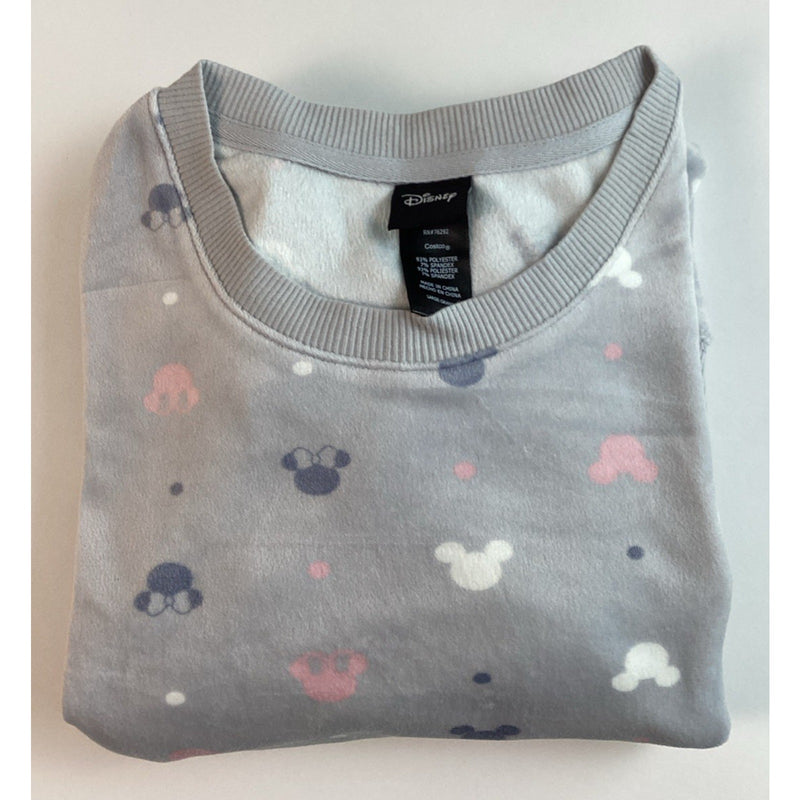 Disney Ladies' 2 Piece Silky Stretch Fleece Pajama Set, Gray Mickey & Minnie, L