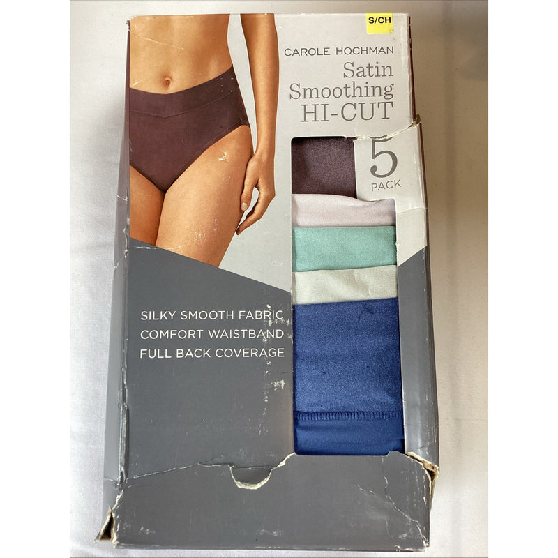 Carole Hochman Womens 5 Pack Satin Smoothing Hi-Cut Panty, Size Small -Open Box