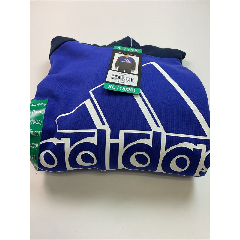 Adidas Boys Youth Pull-Over Hoodie w/Kangaroo Pocket, XL-18/20, Royal Blue