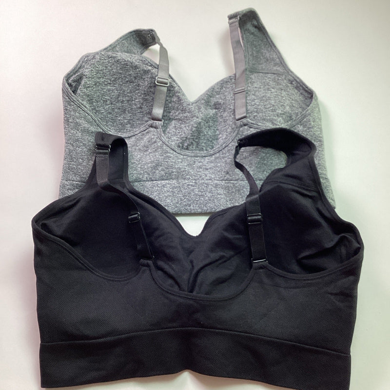 Puma 2-Pack Seamless Sports Bra Convertible Back, Black/Gray, Size L -Open Box