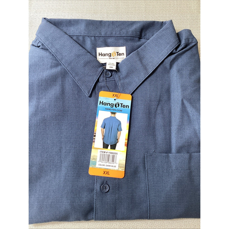 Men's Hang Ten Casual Button Up Short Sleeve T-shirt, Blue, Size: XXL