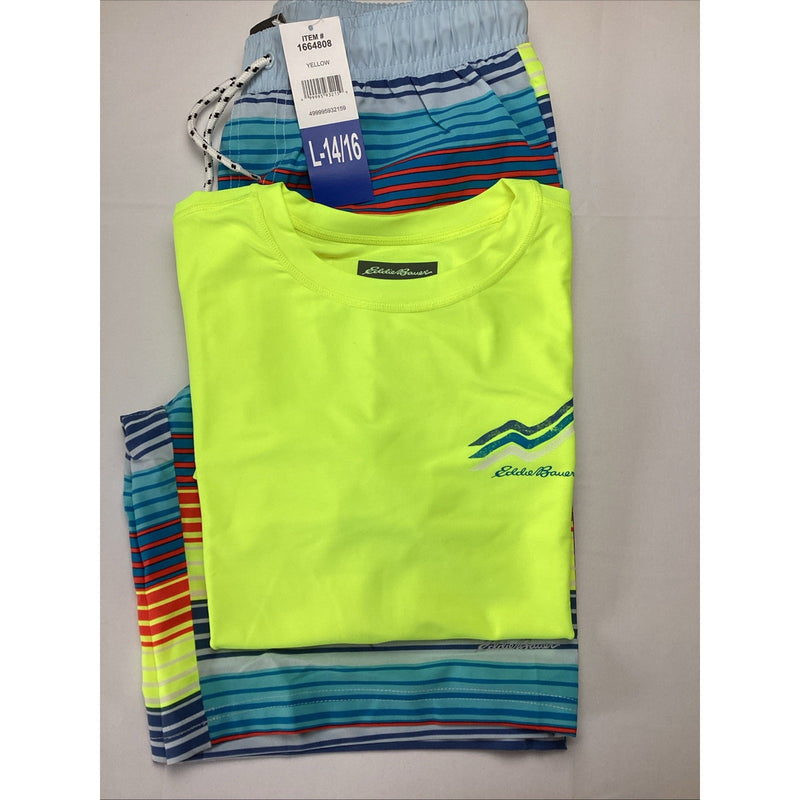 Eddie Bauer Youth Boys Swim Trunks & T-shirt 2-Piece Set, Yellow, Size: L-14/16