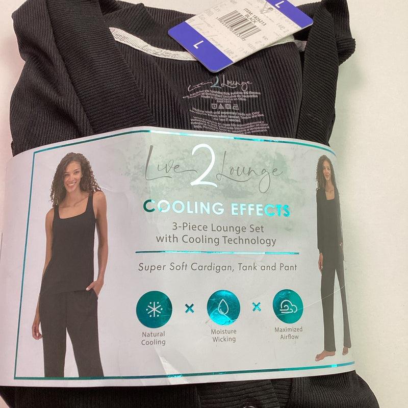 Live 2 Lounge Women's 3-Piece Cooling Effects Lounge Set Cardigan, Tank, Pant, L