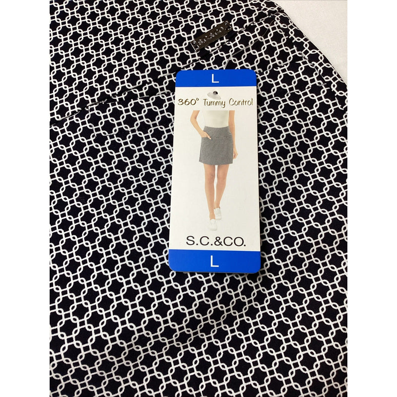 S.C. & CO. 360 Tummy Control Stretch Skort, Black & White Geometric, Size L
