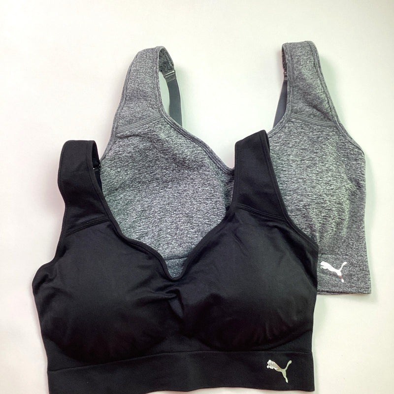 Puma 2-Pack Seamless Sports Bra Convertible Back, Black/Gray, Size L -Open Box