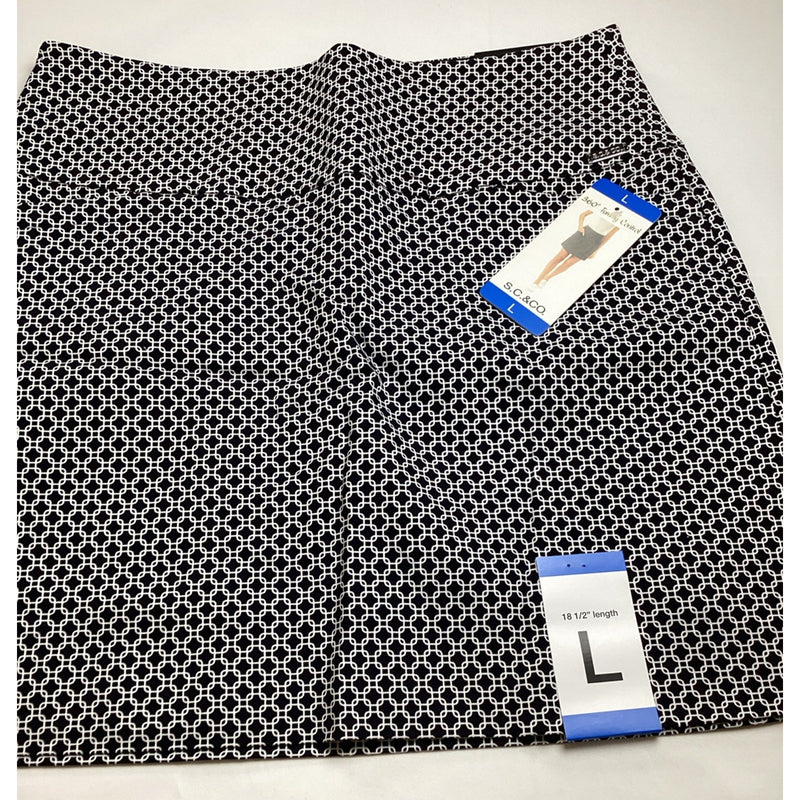 S.C. & CO. 360 Tummy Control Stretch Skort, Black & White Geometric, Size L