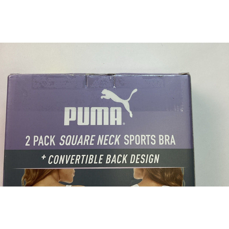 Puma 2-Pack Performance Square Neck Seamless Sports Bra, White & Purple, Small